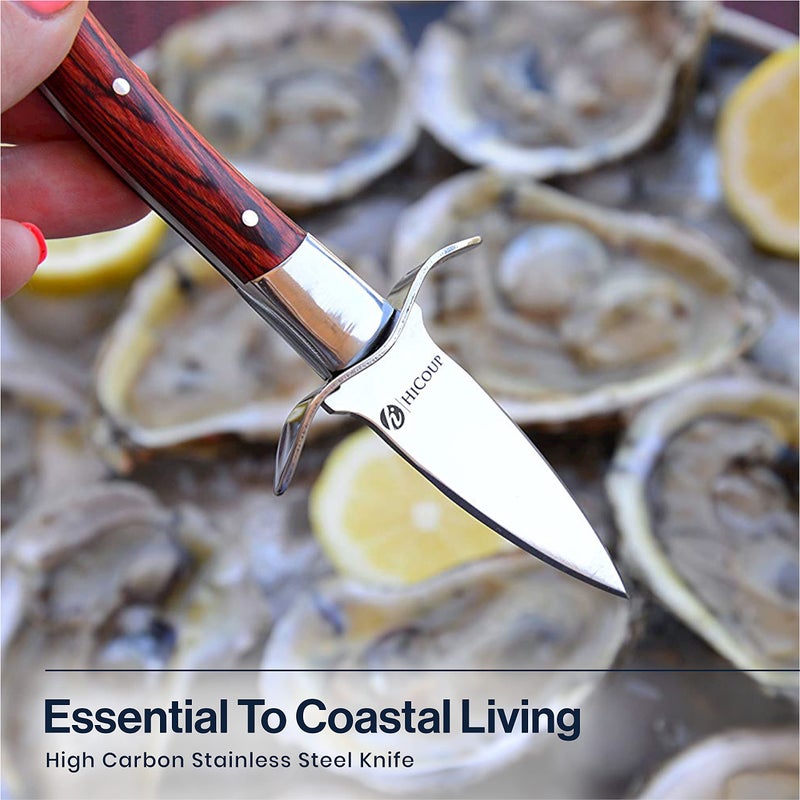 HiCoup Kitchenware HiCoup Oyster Shucking Knife and Glove Kit - Clam and Oyster Knife Shucker Set with Stainless Steel Seafood Opener Tool, Wood Handle and Glovesï»¿ - Image 2